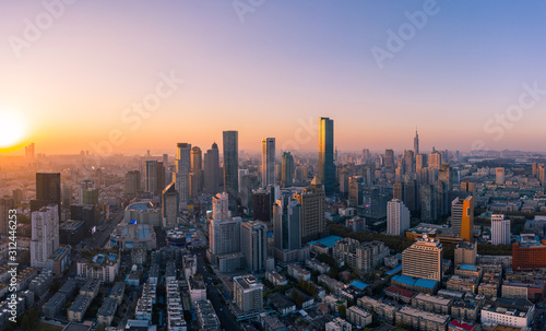 Aerial View of Nanjing City at Sunset in China