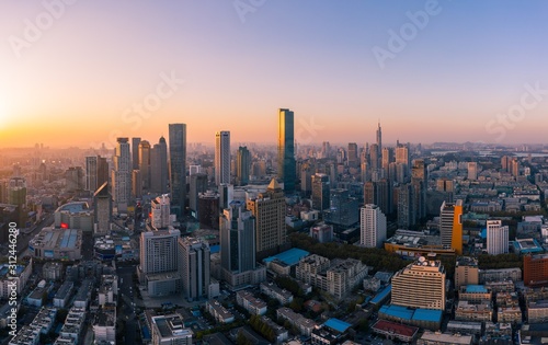 Aerial View of Nanjing City at Sunset in China