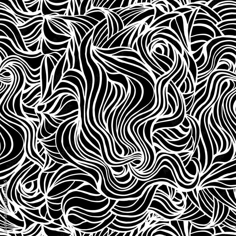 White wavy lines on a black background White wavy lines on a black background