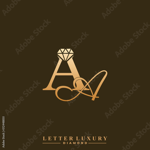 Initial Letter Luxury AA with diamond. Diamond Icon in Flat Style Logo.
