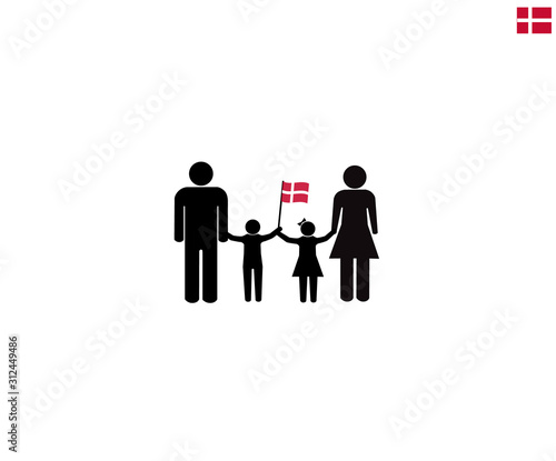 Danish family with denmark national flag, we love Denmark concept, sign symbol background, vector illustration.