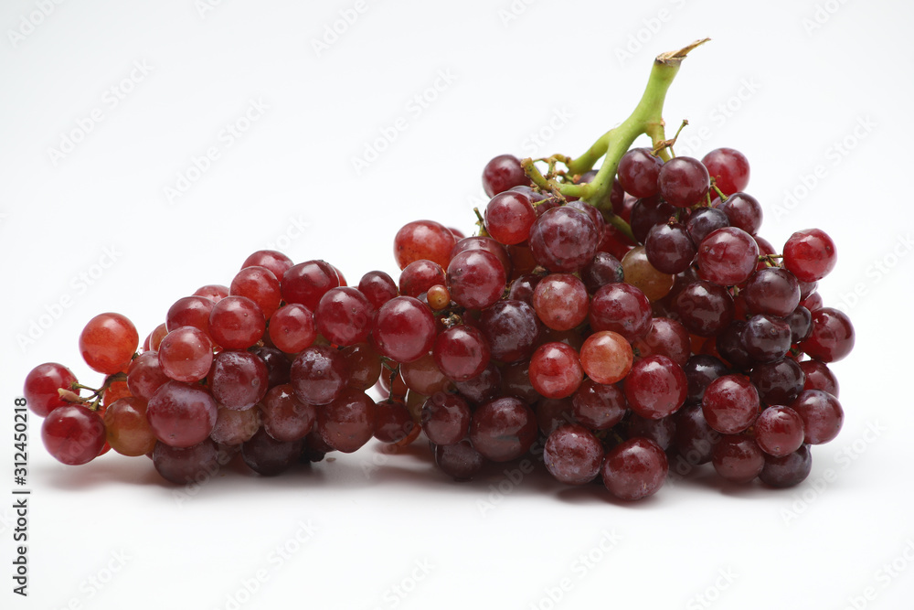 Selective focus red grape on white background