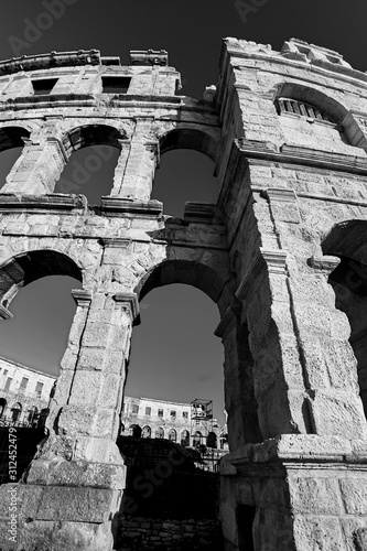 Temple Colloseum Amphitheatre Black and White Photography photo