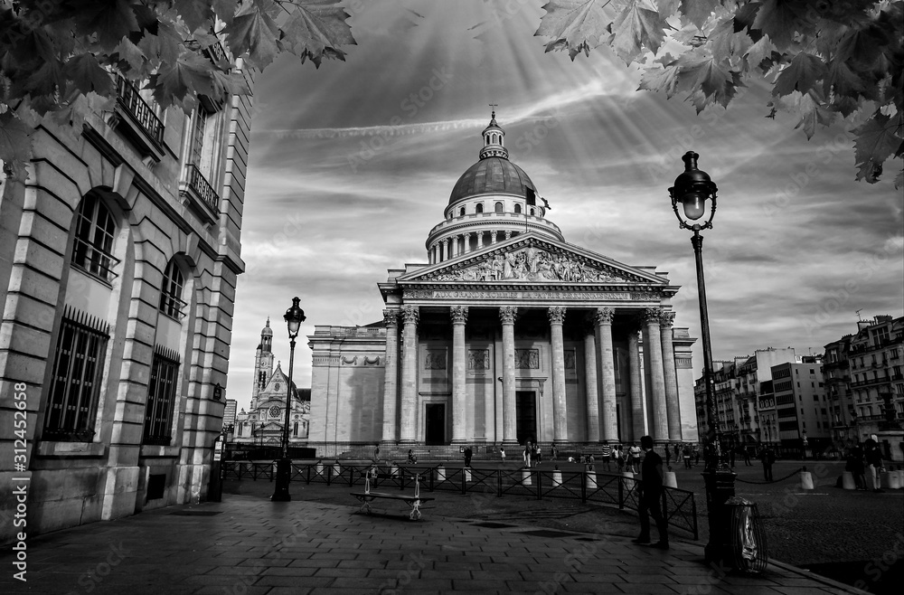 Pantheon In Latin Quartier, Paris France Black and White Photography