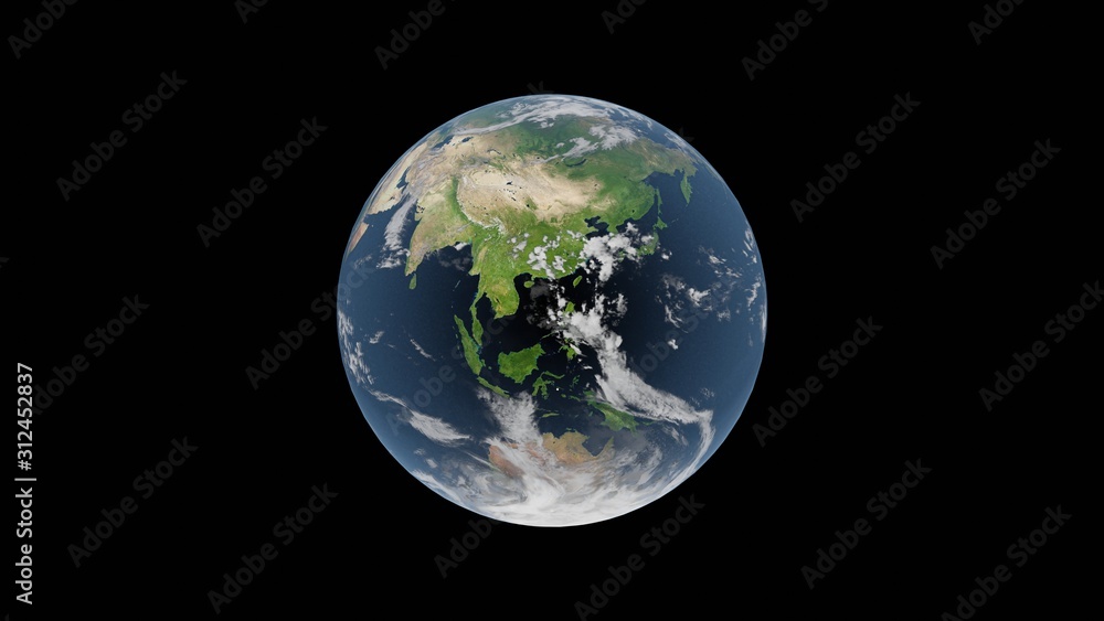 Planet Earth Sphere Rendered in 3D on Isolated Black Background