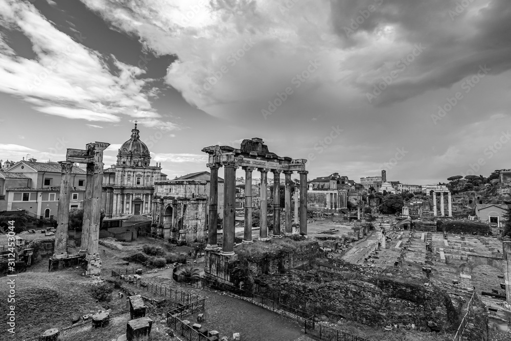 Roman Forum Architecture in Rome City Center Black and White Photography