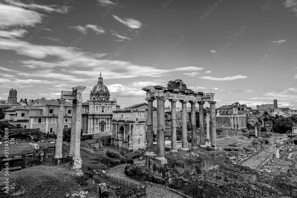Roman Forum Architecture in Rome City Center Black and White Photography