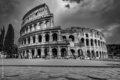 Tourists Visiting The Colosseum in Rome Italy Black and White Photography