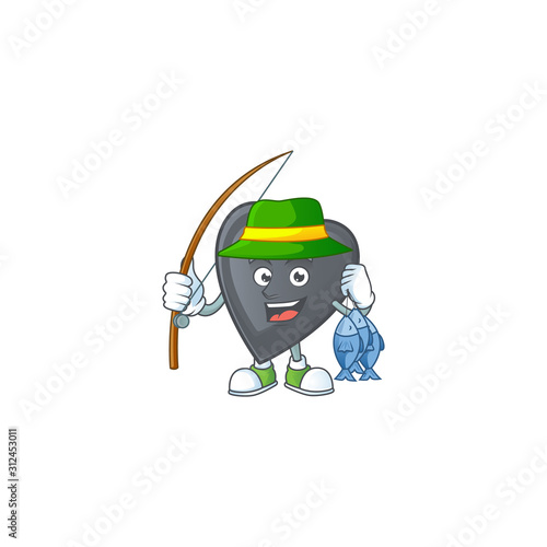 Cheerful face Fishing black love mascot design