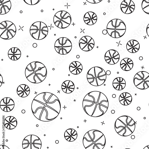 Black line Basketball ball icon isolated seamless pattern on white background. Sport symbol. Vector Illustration photo