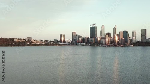 Wallpaper Mural Aerial, drone in frame flying high with a panoramic view of city skyline in background Torontodigital.ca