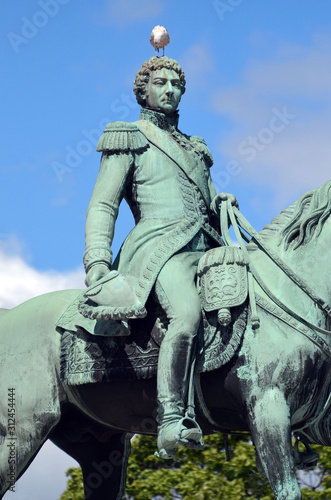 Statue of King Charles John on the Palace square in front of Slottet (Kings Palace).Oslo,Norway © Sergey Kamshylin