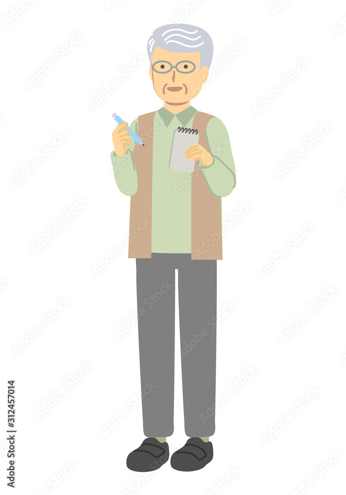 メモをとるシニア男性