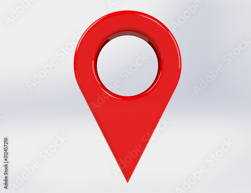 LOCATION pin glossy red arrow. The concept of tagging a sign landmark needle tip to create a route search. Isolated on white background 3D rendering 3D. – Illustration  