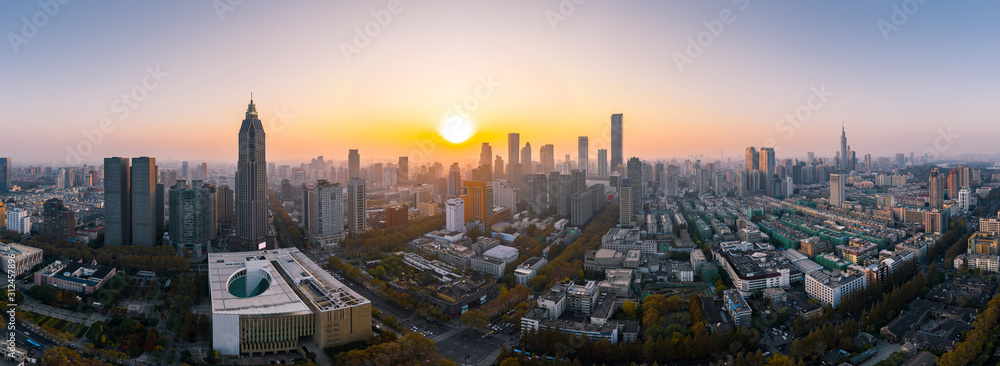 Skyline of Nanjing City at Sunset in China