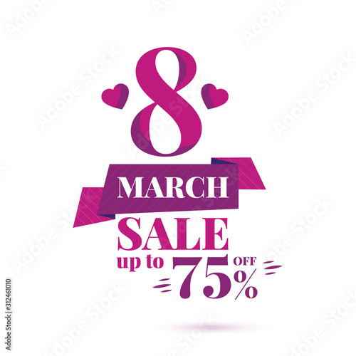 International Women Day. Pink vector sale banner