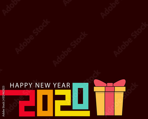 Happy New Year 2020 concept: Cute and colorful number with dark brown background for your design