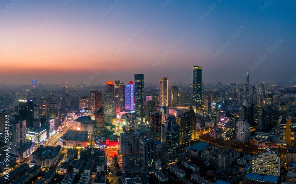 Obraz premium Aerial View of Urban Nanjing City at Sunset in China
