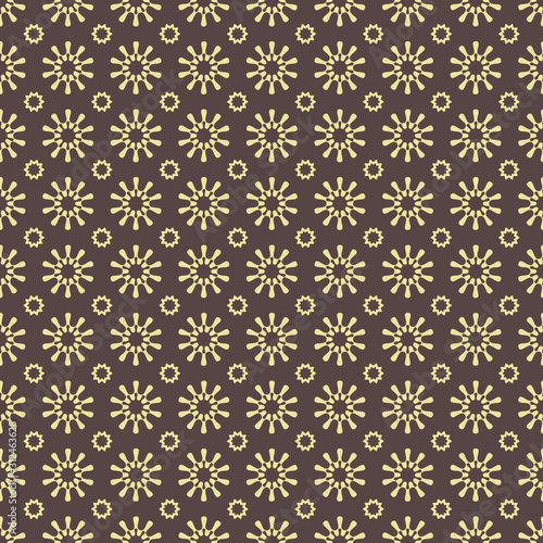 Ornament golden flower shapes seamless pattern on brown background. For fabric, cloth, backdrop, textile, texture, wallpaper, web sites etc. EPS-10 vector, printable CMYK colors.