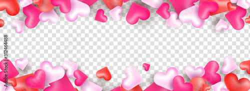 3d beautiful valentine hearts frame on transparent background vector template