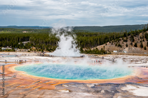 Grand Prismatic Spring and the landscape nature in Yellowstone national park in Wyoming , United States of America