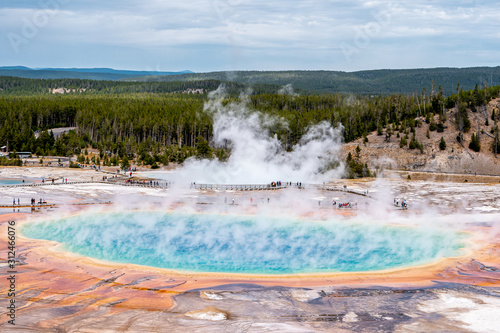Grand Prismatic Spring and the landscape nature in Yellowstone national park in Wyoming , United States of America