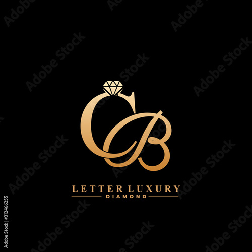 Initial Letter Luxury CB with diamond. Diamond Icon in Flat Style Logo.