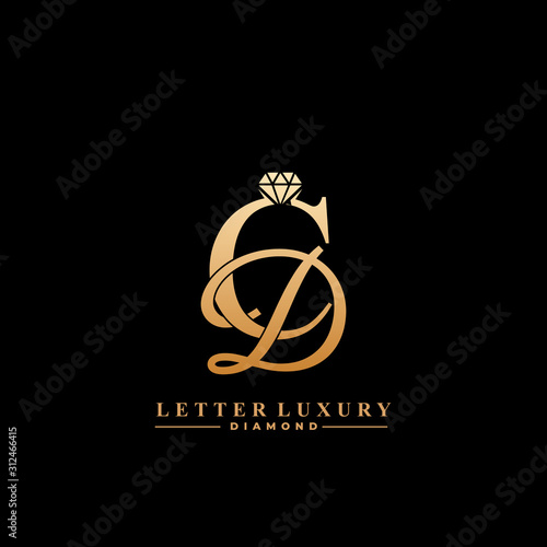 Initial Letter Luxury CD with diamond. Diamond Icon in Flat Style Logo.