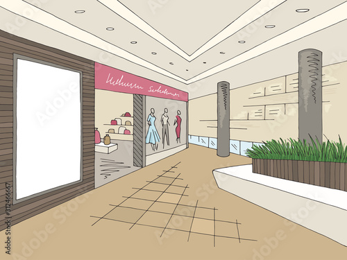 Shopping mall graphic color interior sketch illustration vector