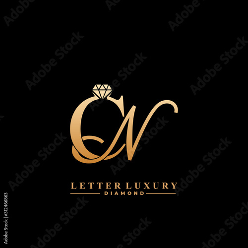 Initial Letter Luxury CN with diamond. Diamond Icon in Flat Style Logo.
