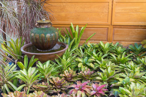 Wallpaper Mural the garden with  fountain  and small tree with the wood background Torontodigital.ca