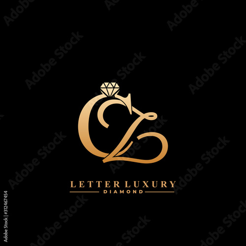 Initial Letter Luxury CZ with diamond. Diamond Icon in Flat Style Logo.