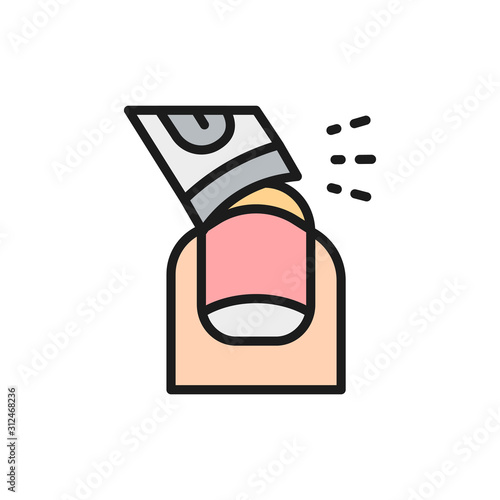 Vector nail extension, manicure tips flat color line icon.