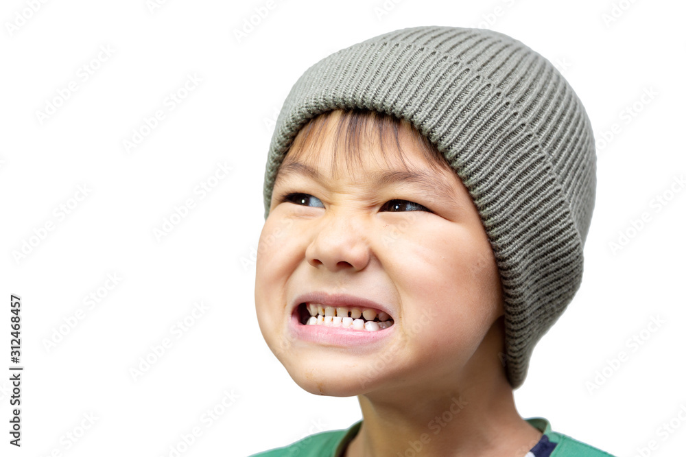 Boy in winter hats isolated on white background Boy in winter hats isolated on white background
