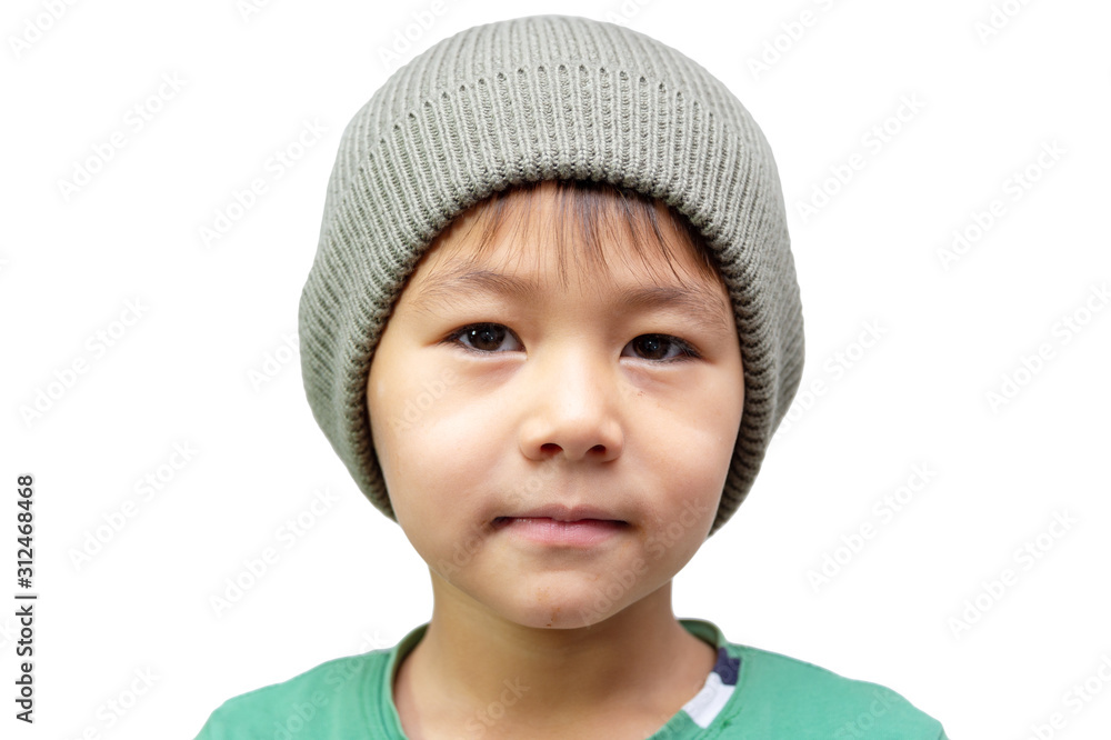 Boy in winter hats isolated on white background Boy in winter hats isolated on white background