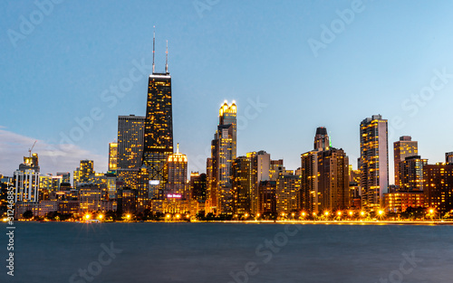 Panoramic view of Chicago waterfront during sunset times from North avenue beach in Chicago   Illinois   United States of America