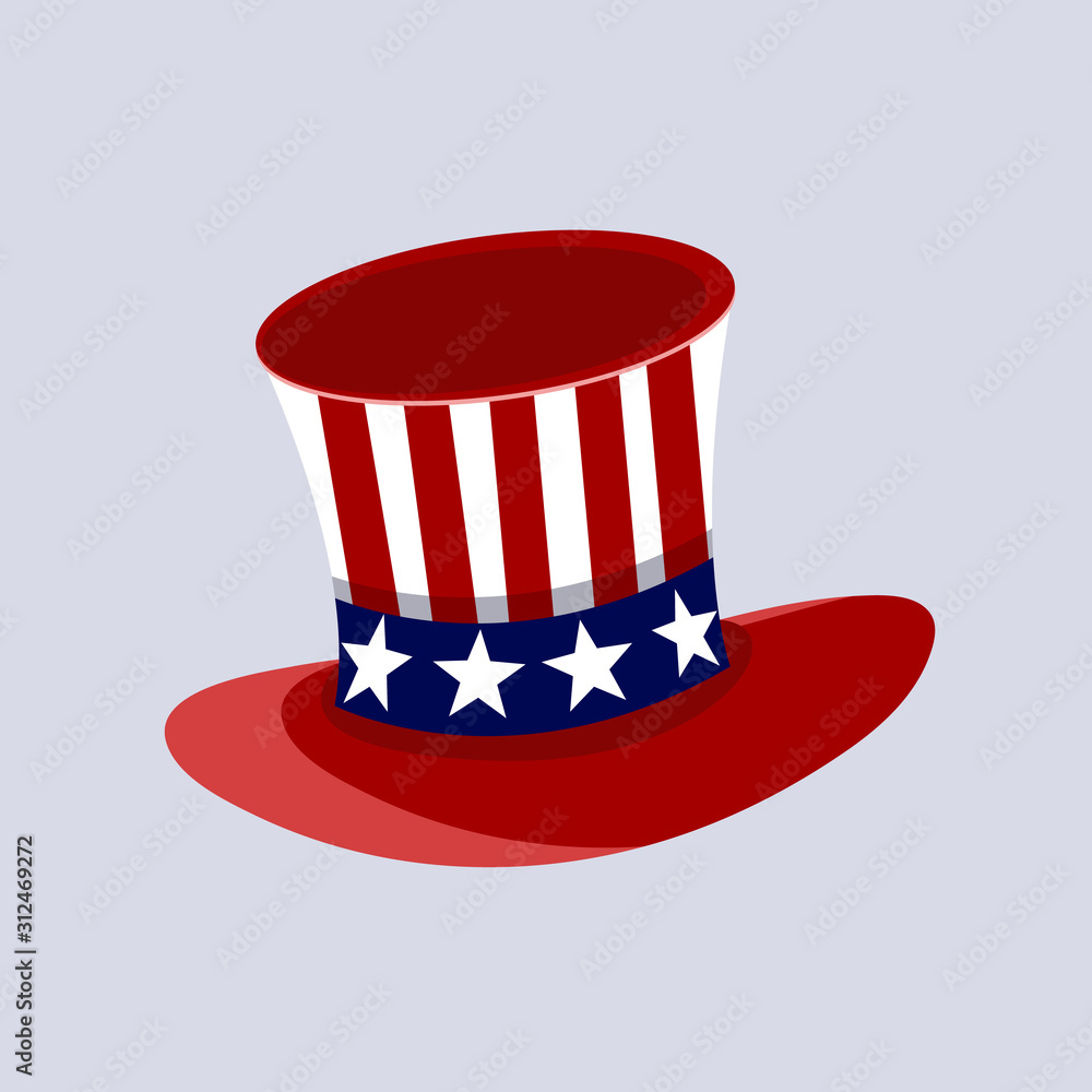 Patriotic American top hat in the red, white and blue colours of the Stars and Stripes at a