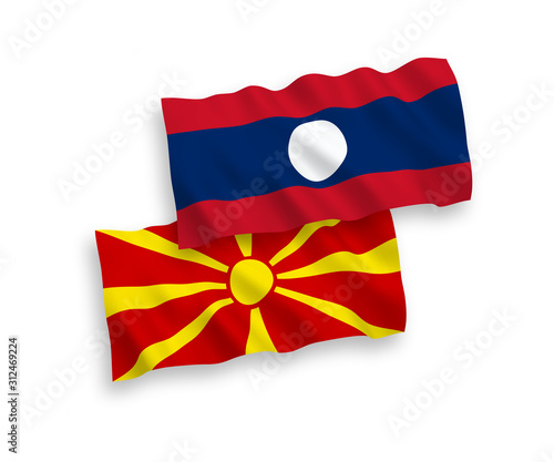 Flags of North Macedonia and Laos on a white background