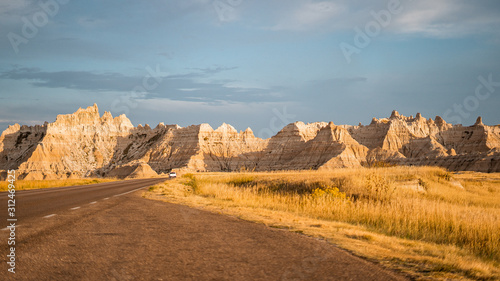 The landscape in Badlands national park in the evening during summer times , South Dakota, United States of America