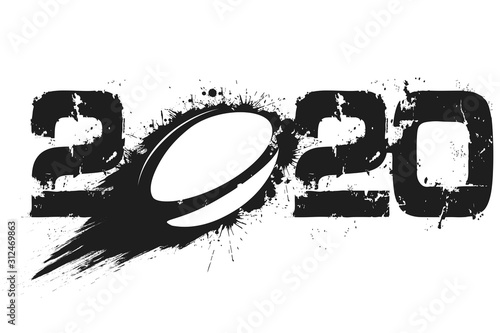 Abstract numbers 2020 and rugby ball from blots