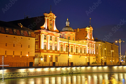 Ossolineum at night in Wroclaw, Poland