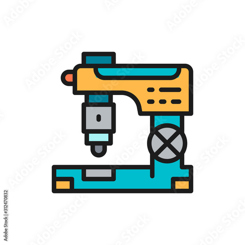 Cnc milling machine, laser metal cutting, engraving machine flat color line icon