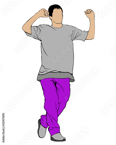 Hip hop artists in trendy colorful clothes. Isolated silhouettes of people on a white background