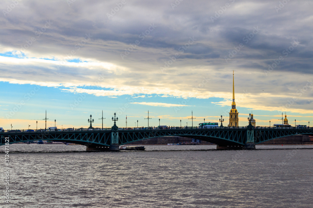 Trinity bridge across the Neva river in St. Petersburg, Russia