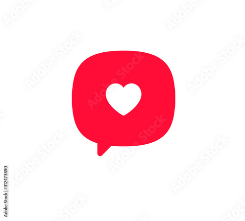 Red message bubble with heart. Happy Valentine's day, romance simple love symbol, icon. Greeting card design for web, email, social media, mobile app, banner. Vector illustration isolated on white