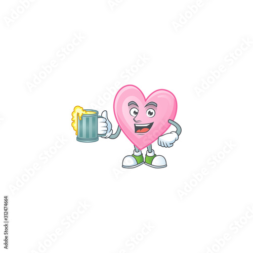Happy face pink love with a glass of beer