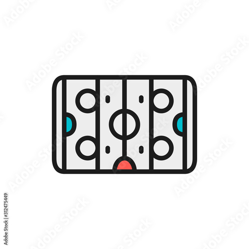 Vector hockey field, air hockey flat color line icon.