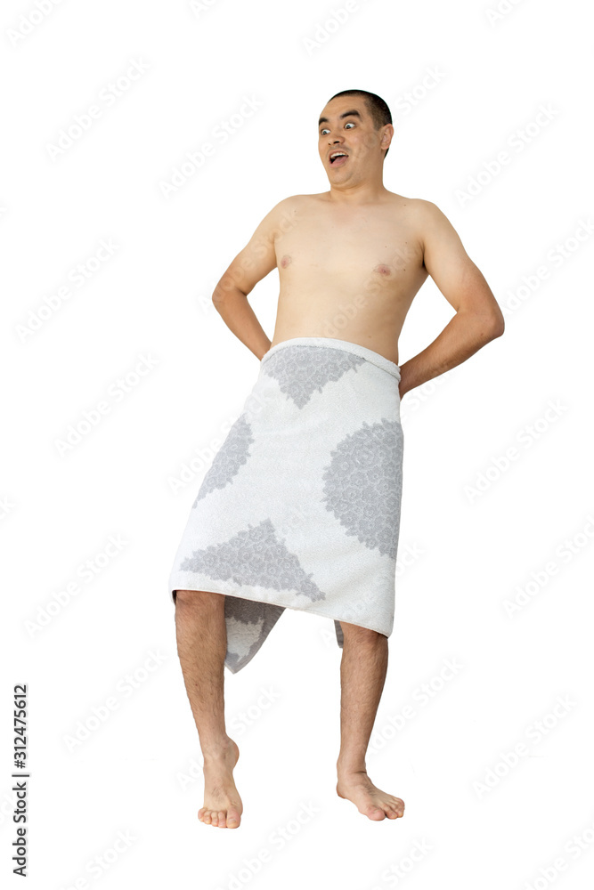 Man after shower, isolated on white background Man after shower, isolated on white background