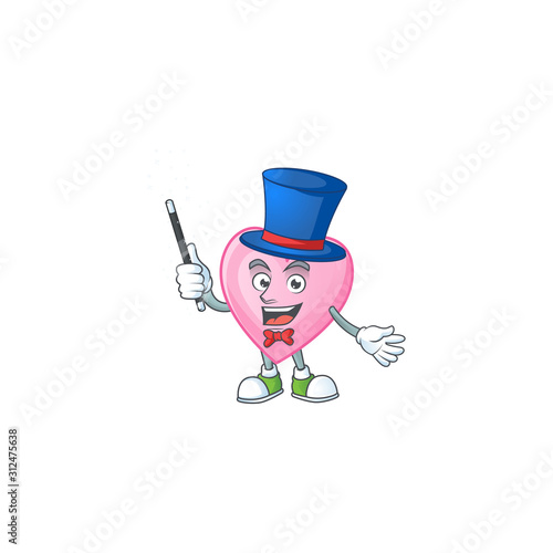 Cartoon character of pink love performance as a Magician