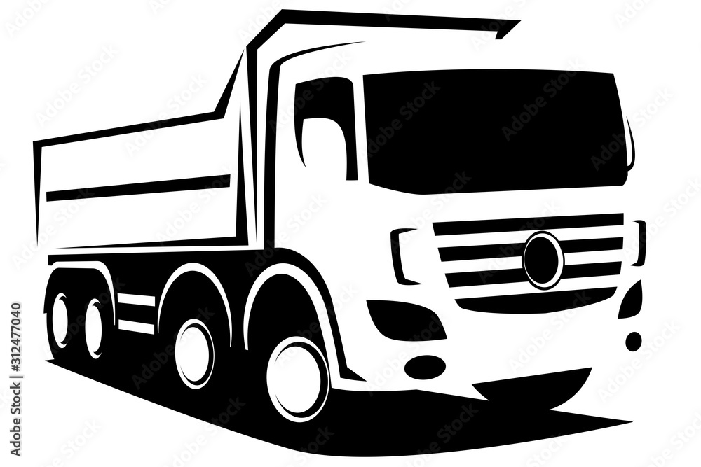 Dynamic vector illustration of a european tipper truck with four axles used in construction